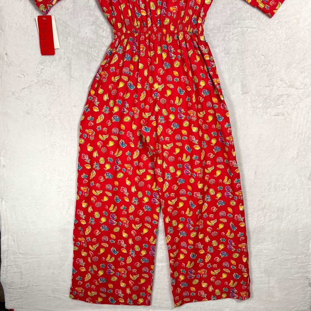 NWT Vintage Boho Fruit Print Jumpsuit 8 Wide Leg Novelty Tropical Resort Romper - Picture 15 of 16